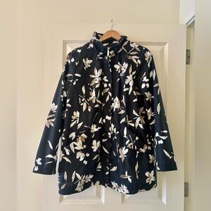 Dennis Basso - Water Resistant Zip Jacket  Black Floral - Large L